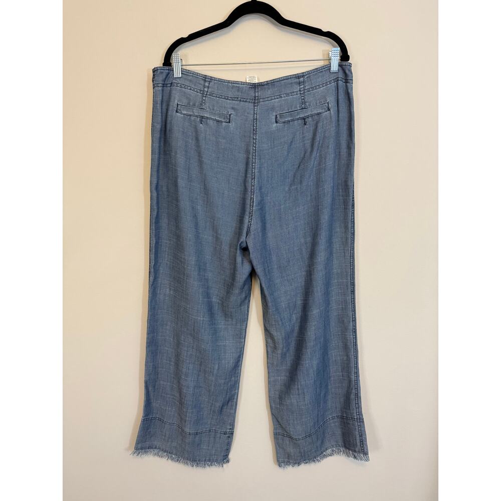 Trina Turk Chambray Pants Womens 37 Blue Linen Blend High Rise Frayed Hem Casual - Picture 2 of 8